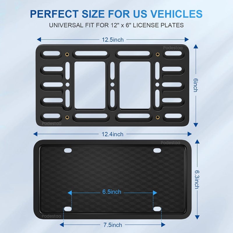 Podestaa Front License Plate Bracket Holder Frame,2 Drill License Plate Mount,Universal Bumper Car Tag Frame Mounting kit - Image 2
